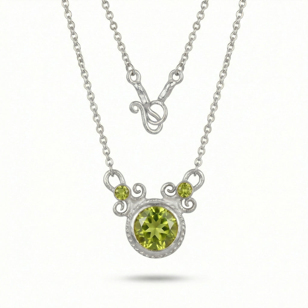 Dainty green peridot gemstone necklace 925 silver perfect gift for her Turkish designer jewelry by Sultan