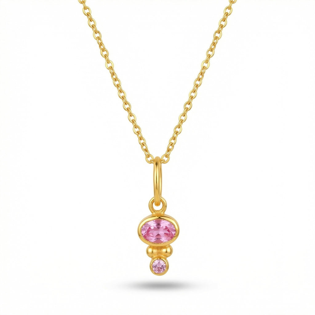 Handmade pink topaz necklace in 925 sterling silver by Turkish designer Sultan from Bodrum atelier symbol of affection
