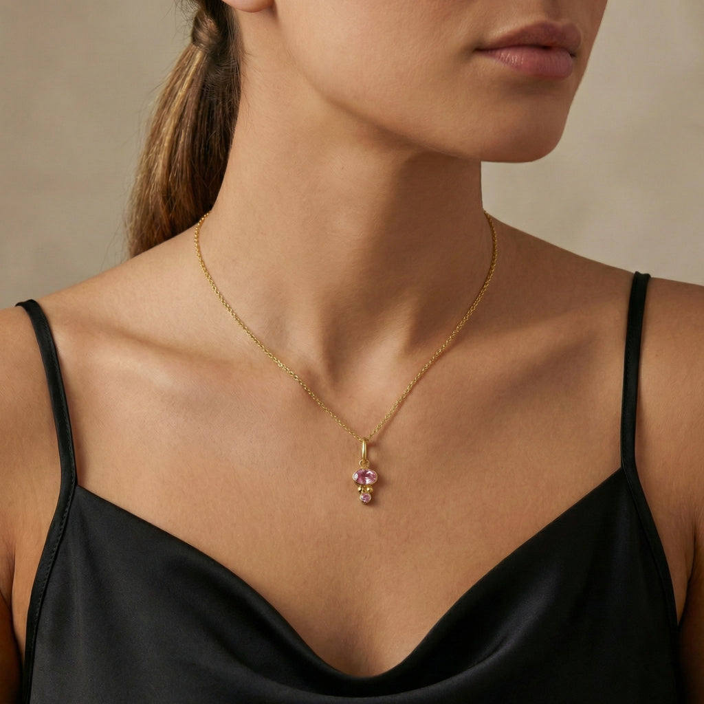 Handmade pink topaz gemstone necklace 925 silver perfect gift for her Turkish designer jewelry by Sultan