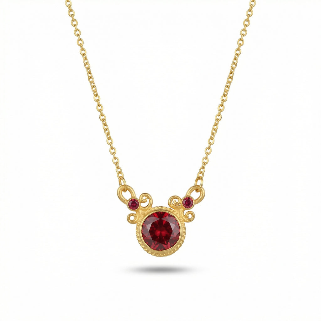 Handmade red topaz necklace in 925 sterling silver with 24K gold plating by Turkish designer Sultan from Bodrum atelier
