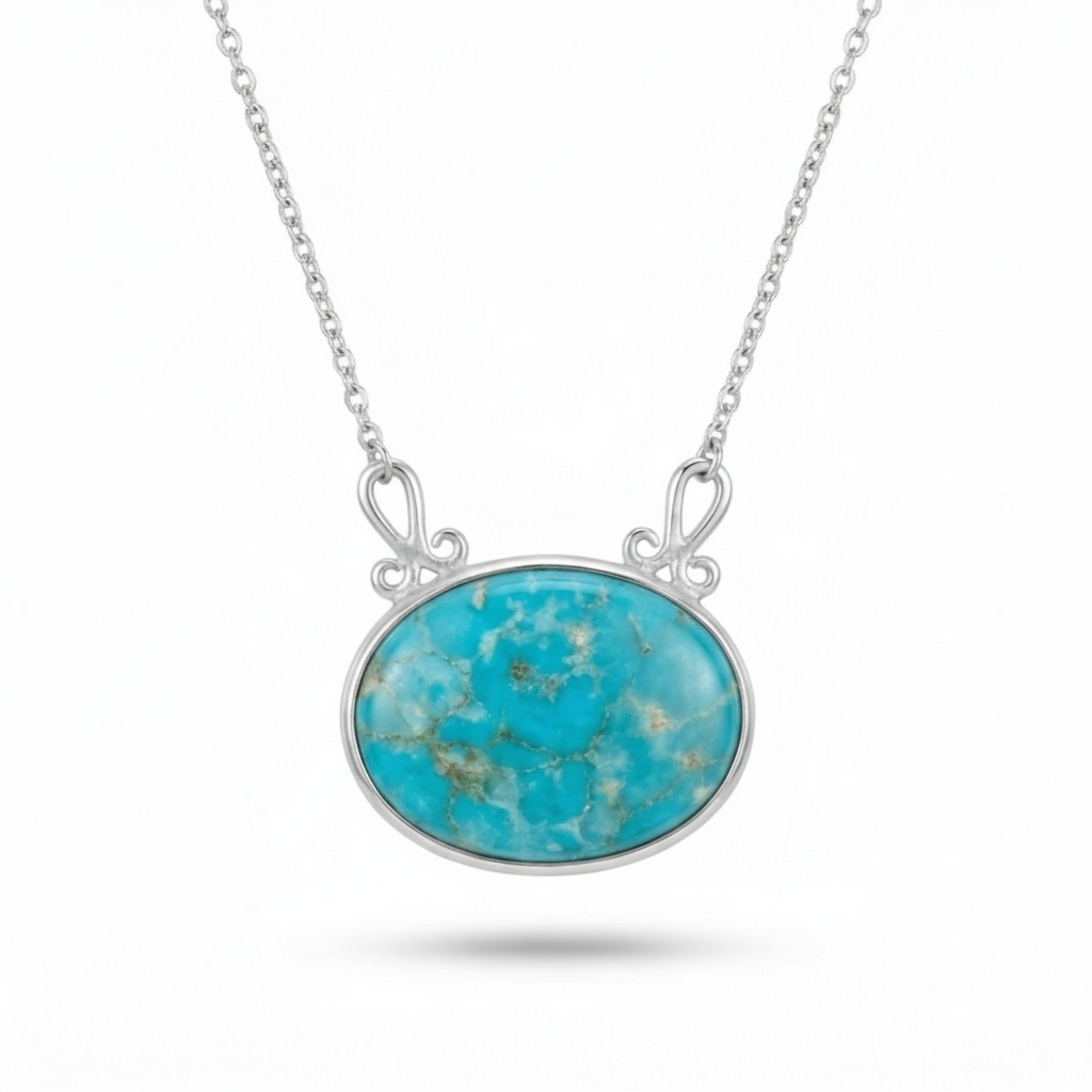 Handmade turquoise large gold necklace in 925 sterling silver with intricate Anatolian lace design, artisan jewelry by Sultan Yilmaz Bodrum