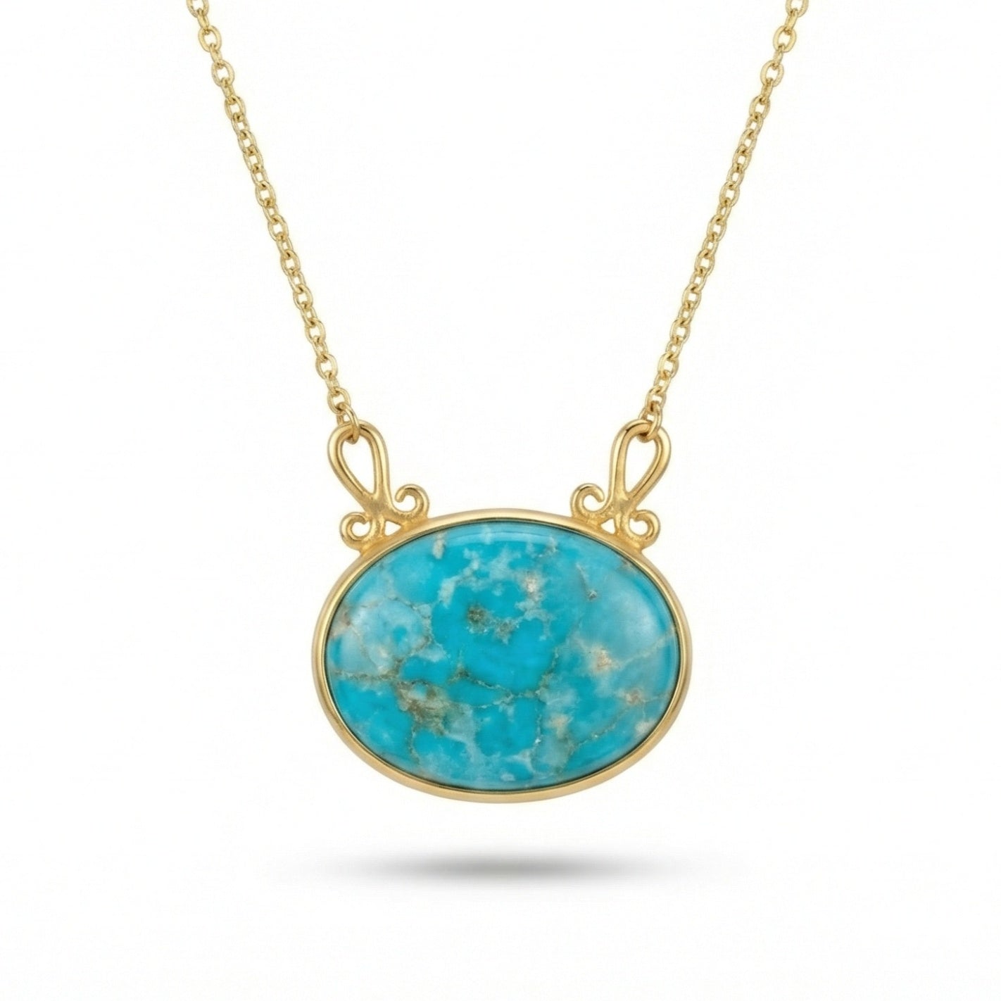 Handmade turquoise large gold necklace in 925 sterling silver with intricate Anatolian lace design, artisan jewelry by Sultan Yilmaz Bodrum