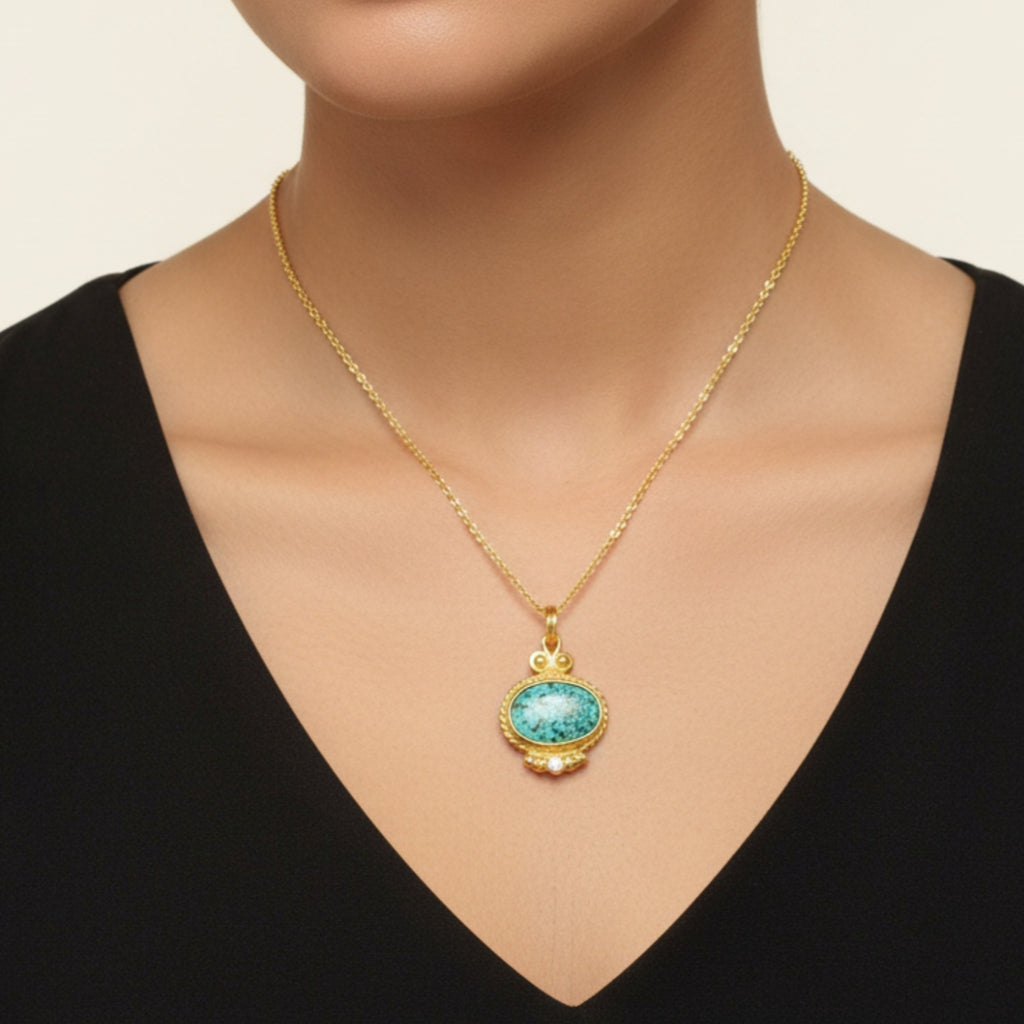 Turkish artisan turquoise necklace with topaz accents - authentic handmade craftsmanship from Bodrum atelier