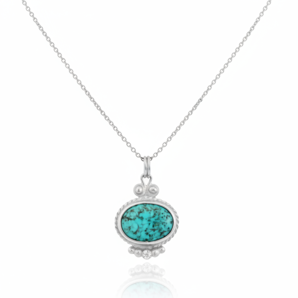 US Duties Incl: Handmade Gold Turquoise Chain Necklace, 925 Silver, Symbol of Protection, Turkish Jewelry By Sultan