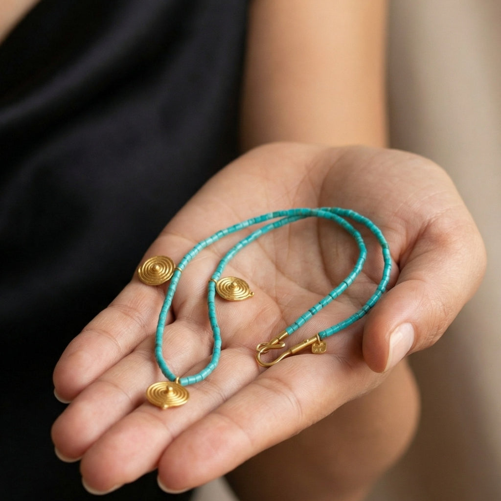Authentic Turkish craftsmanship heishi turquoise necklace, 925 silver artisan jewelry with natural gemstones by Sultan Bodrum

