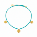 Turquoise necklace with gold spiral pendants handmade by sultan bodrum turkish jewelry