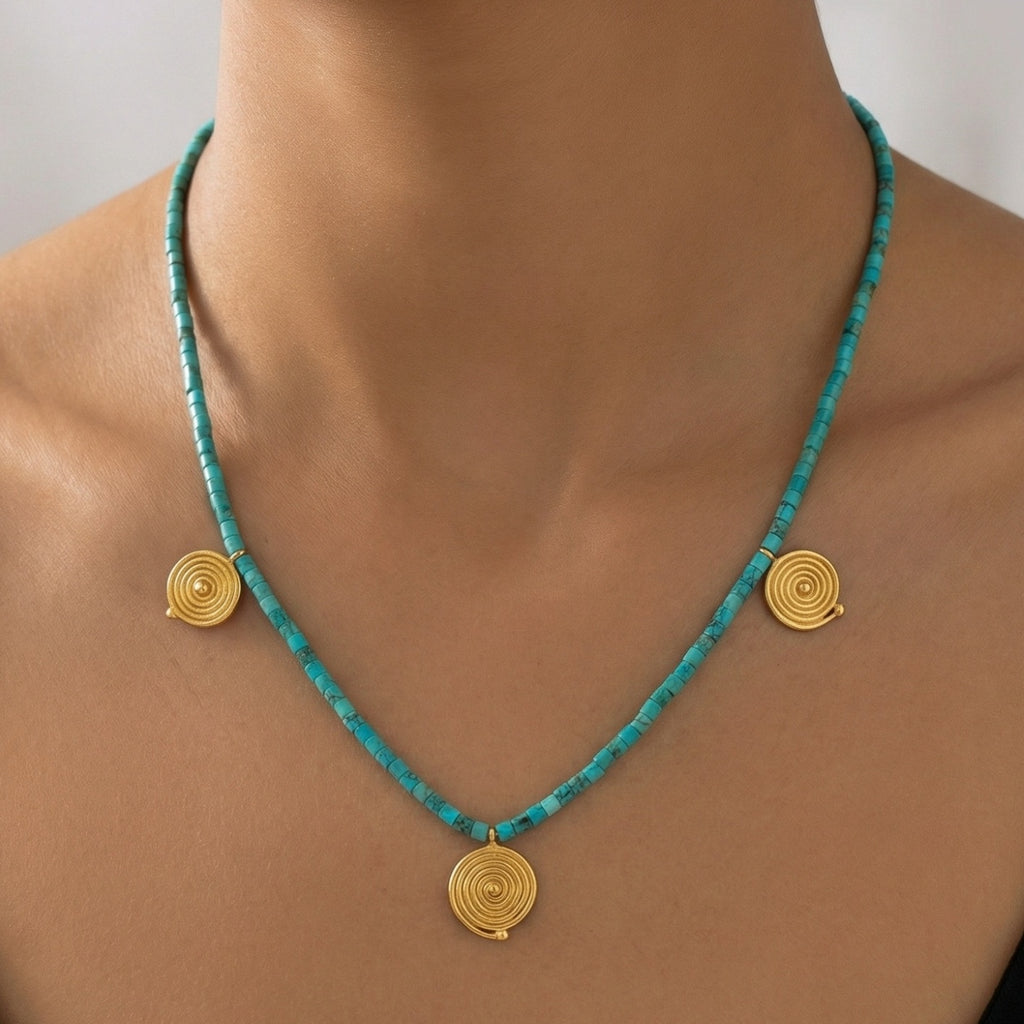 Turkish turquoise heishi necklace in 925 sterling silver, handcrafted artisan jewelry by Sultan Bodrum symbolizing protection and healing
