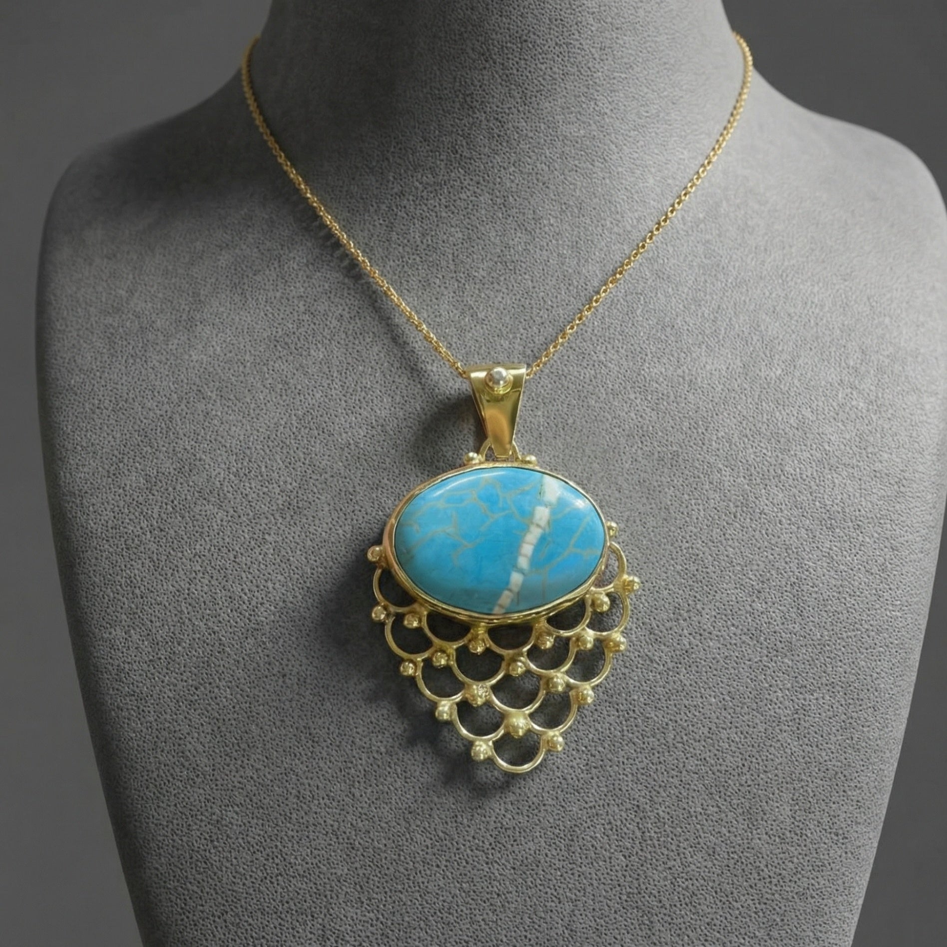 Limited edition large turquoise necklace in 925 sterling silver, handcrafted artisan jewelry gift symbolizing protection by Sultan Bodrum
