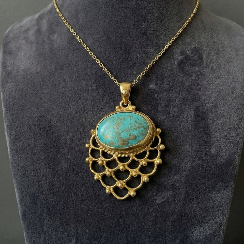 Limited edition turquoise necklace in 925 sterling silver, handcrafted artisan jewelry gift symbolizing protection by Sultan Bodrum
