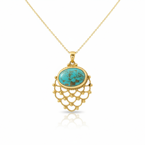 Limited edition turquoise gold necklace in 925 sterling silver, handcrafted artisan jewelry gift symbolizing protection by Sultan Bodrum

