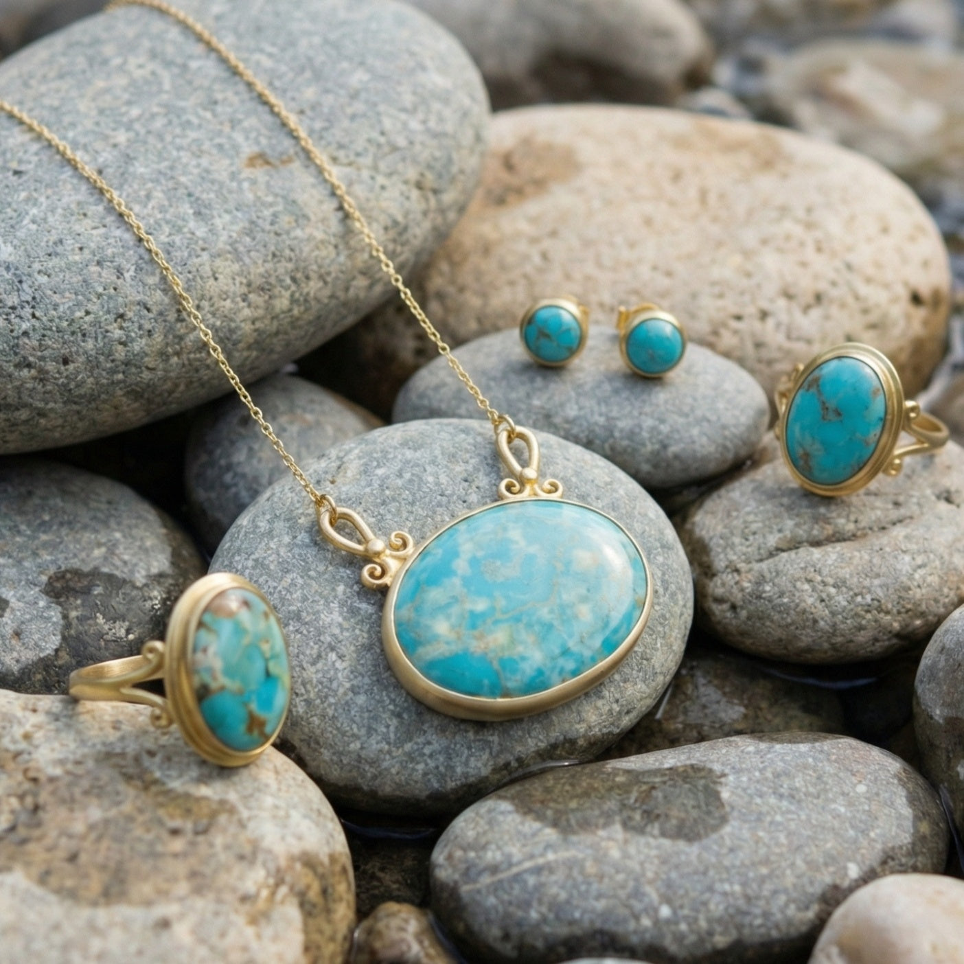 Designer turquoise gemstone lace necklace in 925 sterling silver, handcrafted artisan Turkish jewelry gift symbolizing tranquility by Sultan Bodrum
