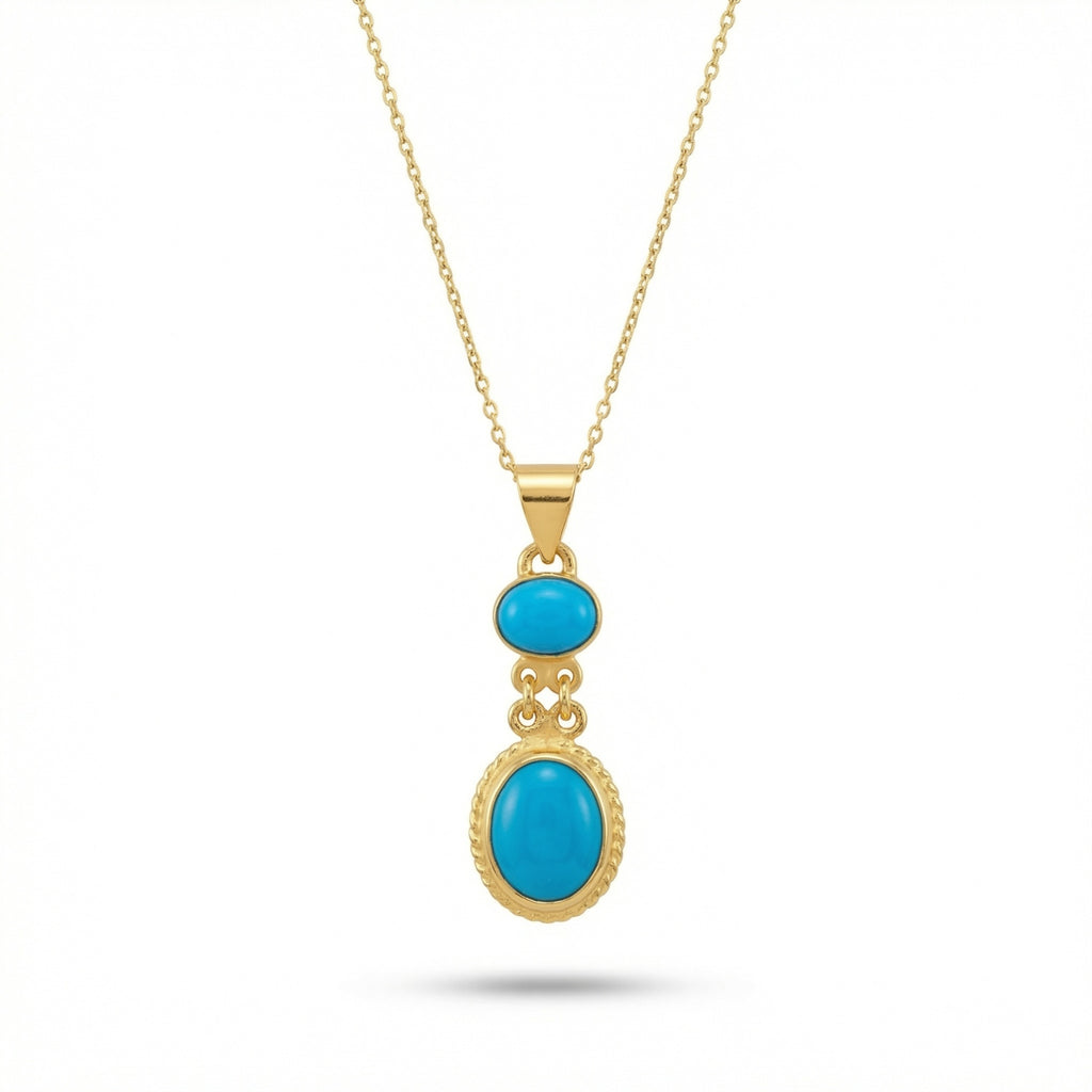 Handmade Arizona turquoise pendant necklace in 925 sterling silver with gold plating, artisan jewelry by Sultan Yilmaz Bodrum featuring natural gemstone
