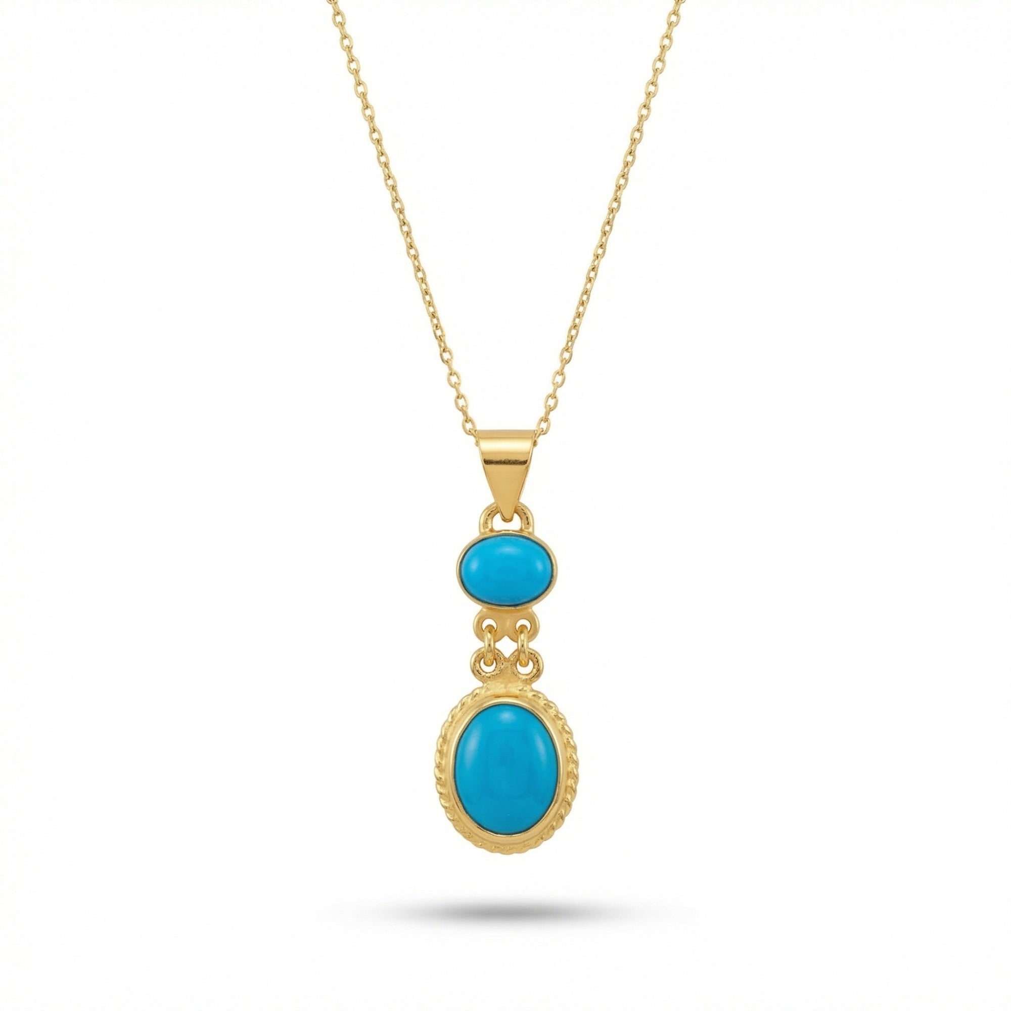 Handmade Arizona turquoise pendant necklace in 925 sterling silver with gold plating, artisan jewelry by Sultan Yilmaz Bodrum featuring natural gemstone
