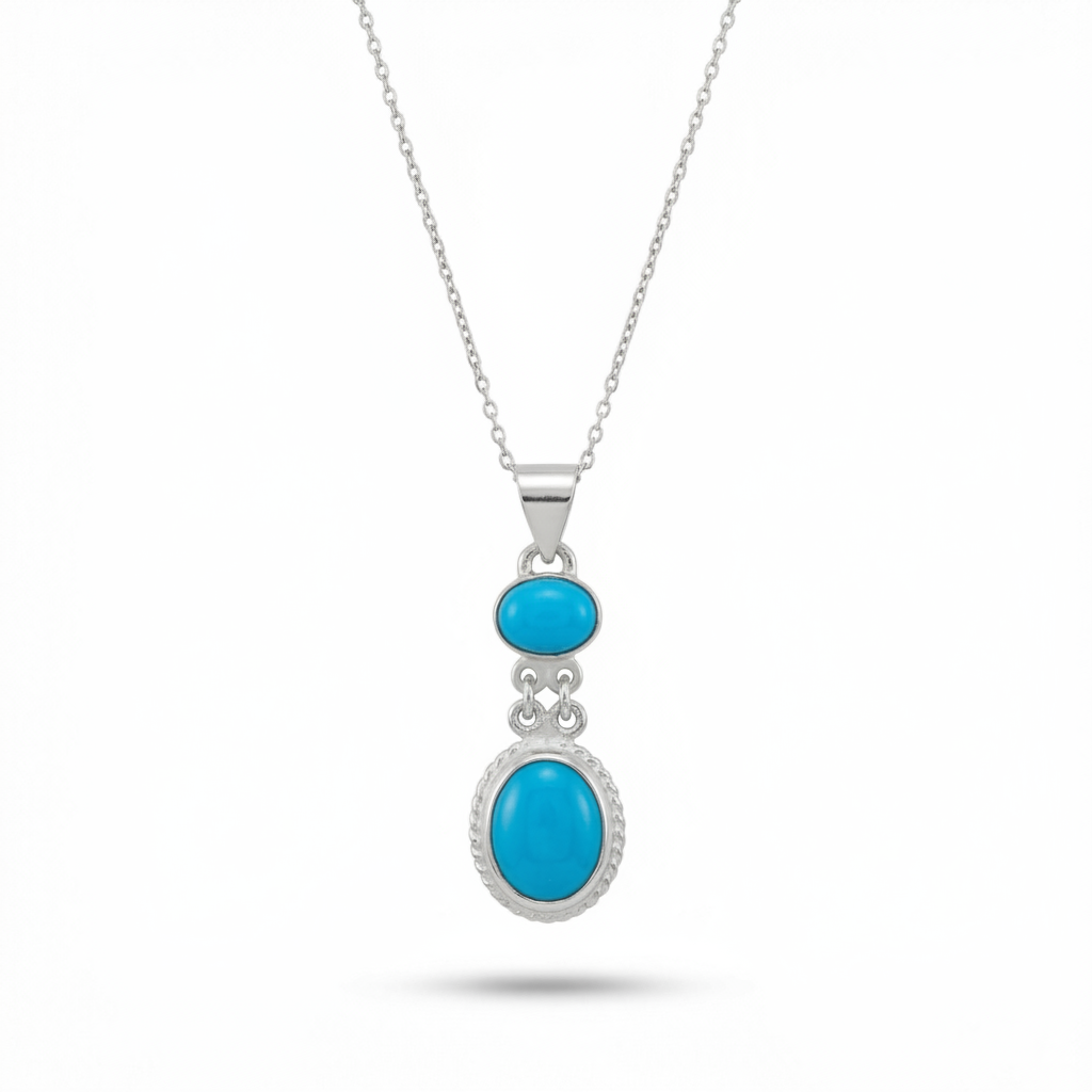 Turkish Arizona turquoise necklace in 925 sterling silver with ancient Anatolian inspired design, handcrafted artisan jewelry by Sultan Bodrum symbolizing protection
