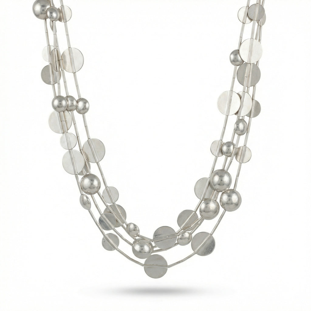 Multi-strand Troy necklace close-up, 925 sterling silver with customizable plating options, handmade in Bodrum studio celebrating ancient Anatolian civilization legacy