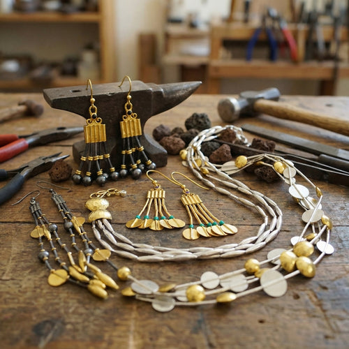Ancient Troy civilization necklace collection by artisan Sultan, spontaneously assembled silver beads with gold plating, wearable art from Turkish designer workshop