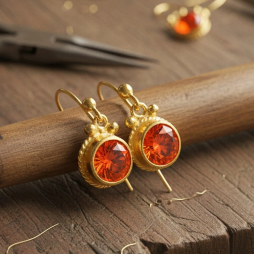  Elegant orange topaz dangle earrings, perfect gift for her, handcrafted in Bodrum atelier