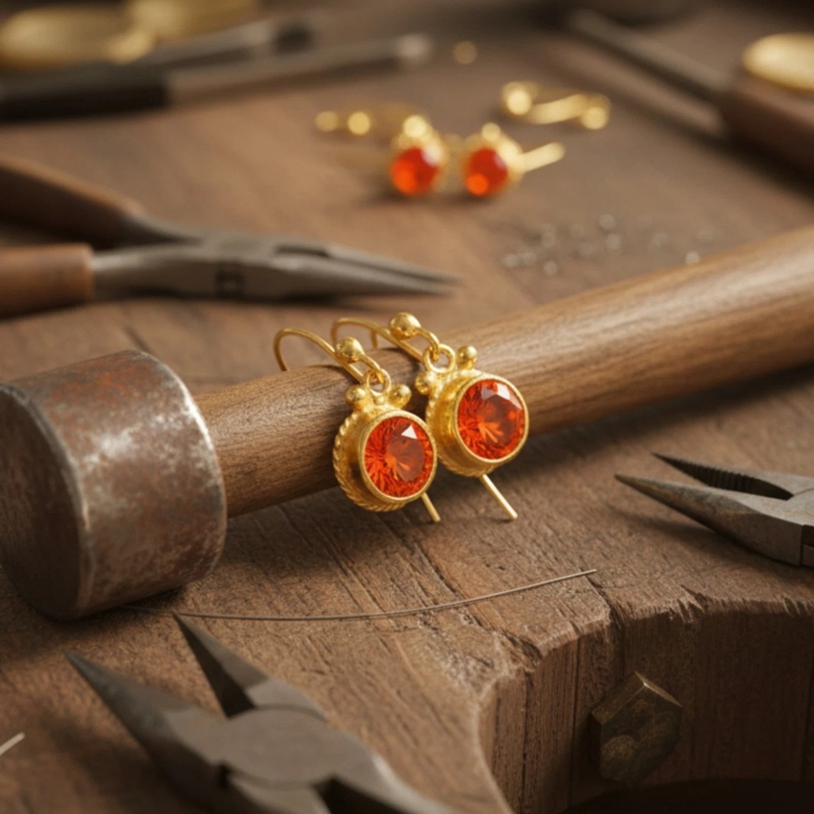  Designer orange topaz earrings, 925 silver Turkish jewelry by AtelierSultan Bodrum, symbol of joy
