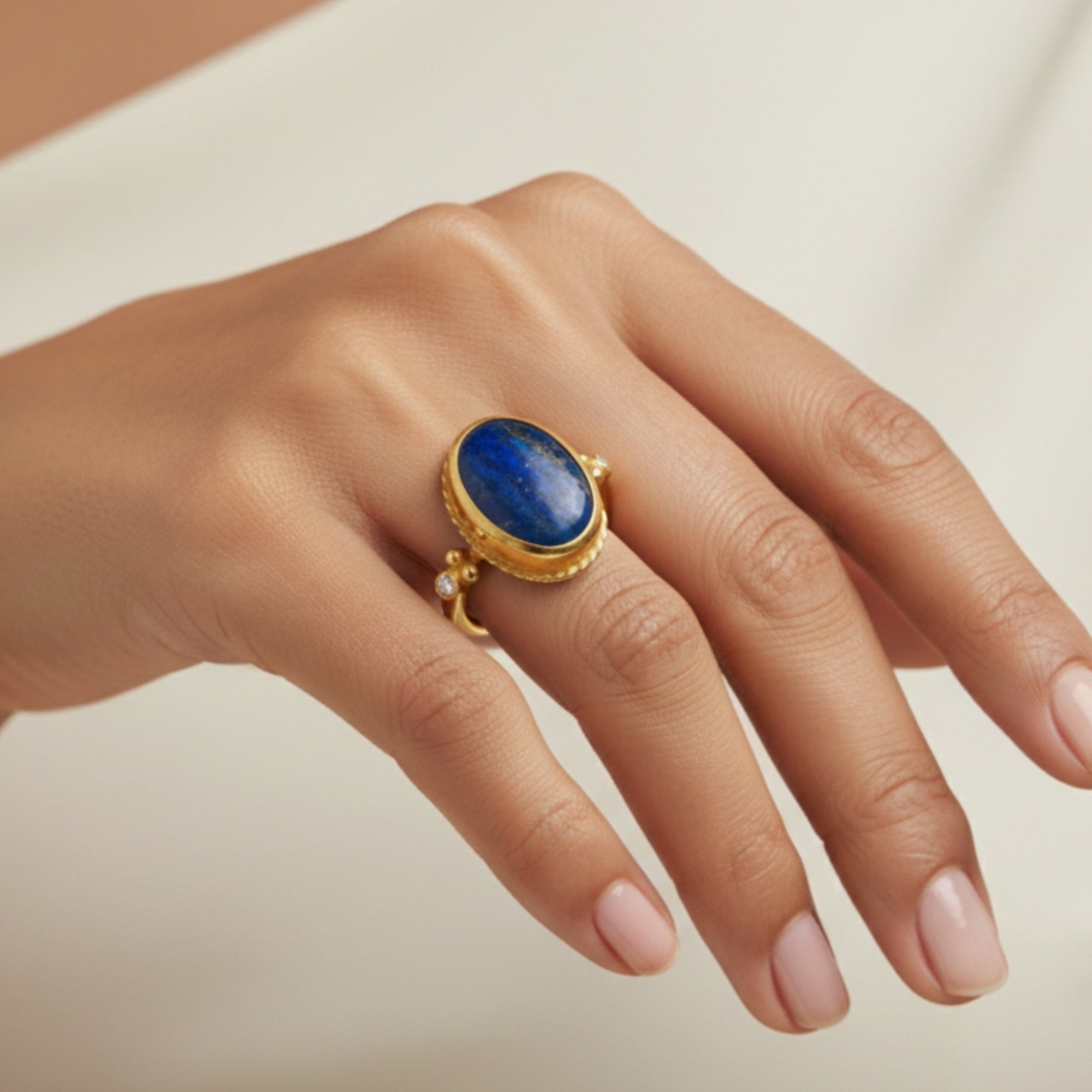 Turkish artisan lapis ring with gold plating - authentic handmade craftsmanship from Bodrum atelier