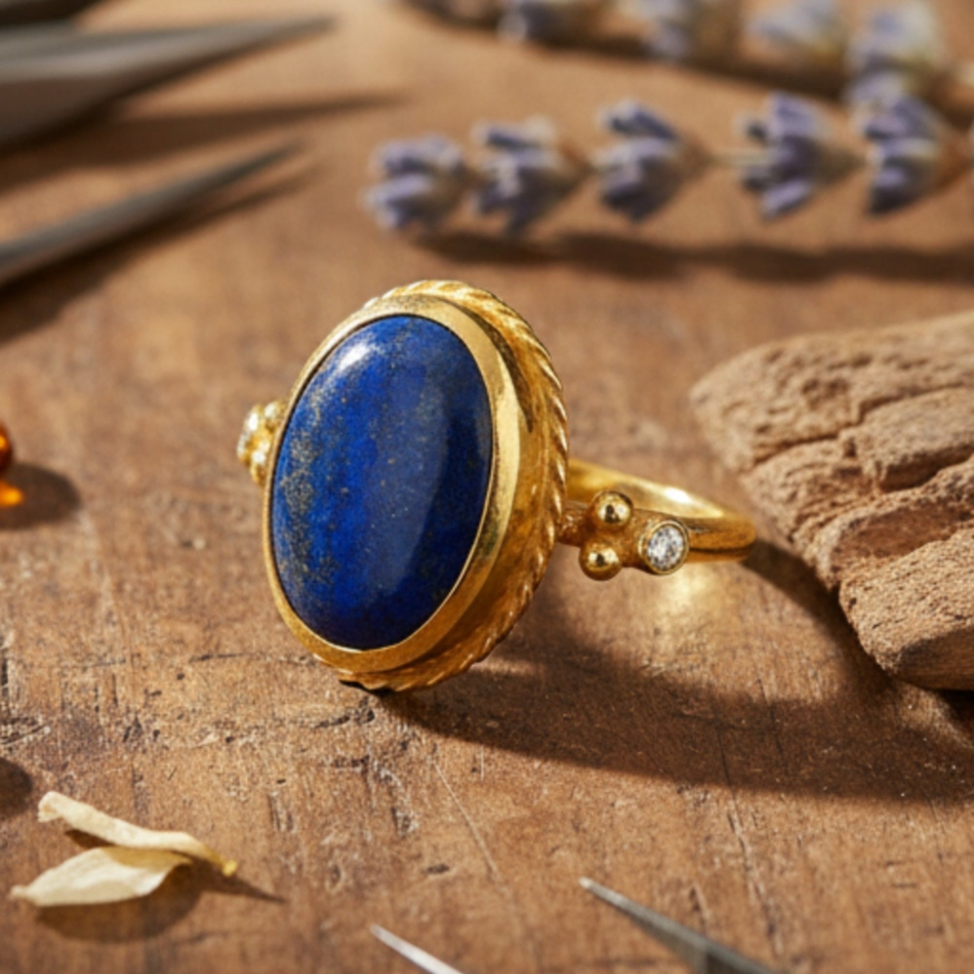 925 sterling silver lapis lazuli ring - symbol of wisdom women's jewelry by designer Sultan