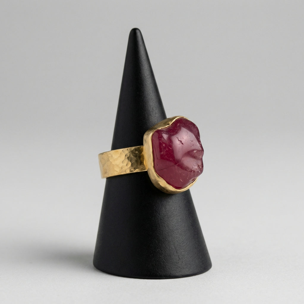 Gold raw ruby stack ring on hand, 925 silver jewelry with natural ruby, perfect gift for women who love unique designer pieces
