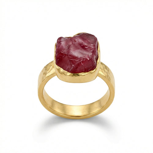 Handmade gold raw ruby stack ring by Sultan, 925 sterling silver with ancient inspired design, symbol of passion and vitality
