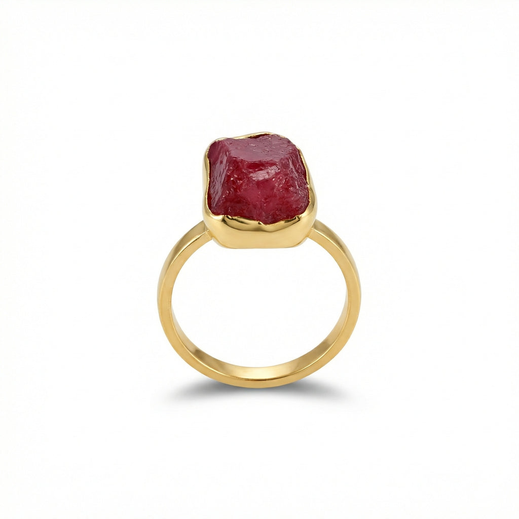 Handmade silver raw ruby stack ring by Sultan, 925 sterling silver with ancient inspired design, symbol of passion and energy
