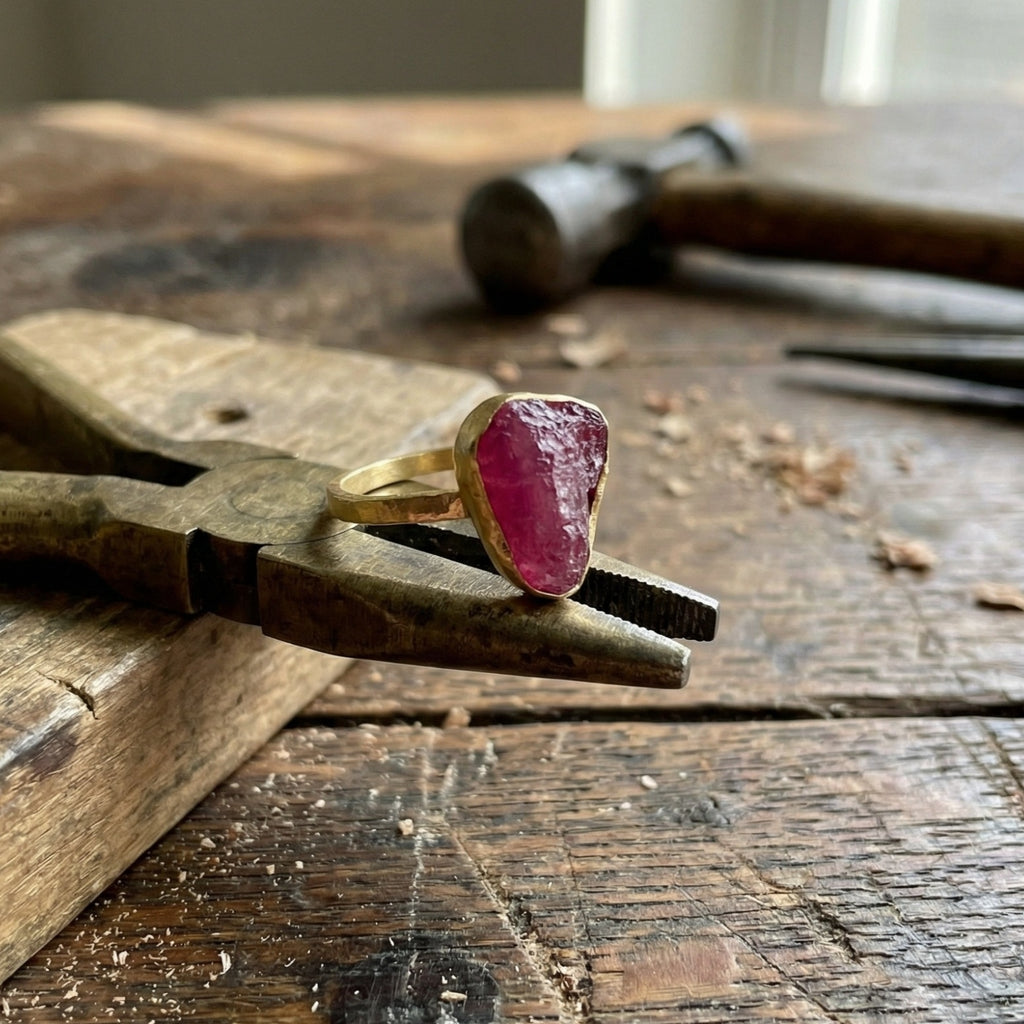 Gold raw ruby stack ring on hand, 925 silver jewelry with natural ruby, perfect gift for women who love unique designer pieces
