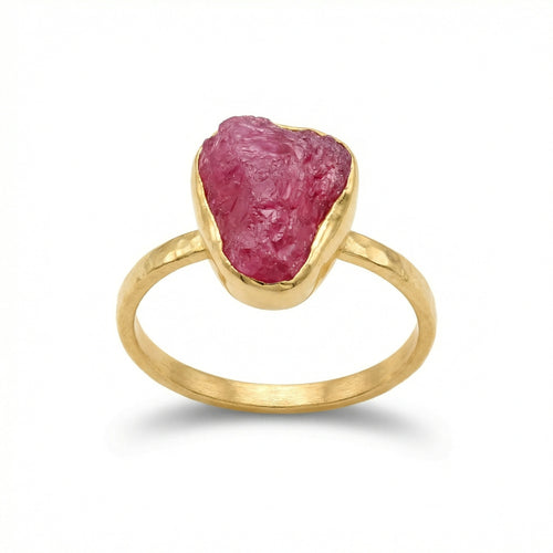Handmade gold raw ruby stack ring by Sultan, 925 sterling silver with ancient inspired design, symbol of passion and vitality
