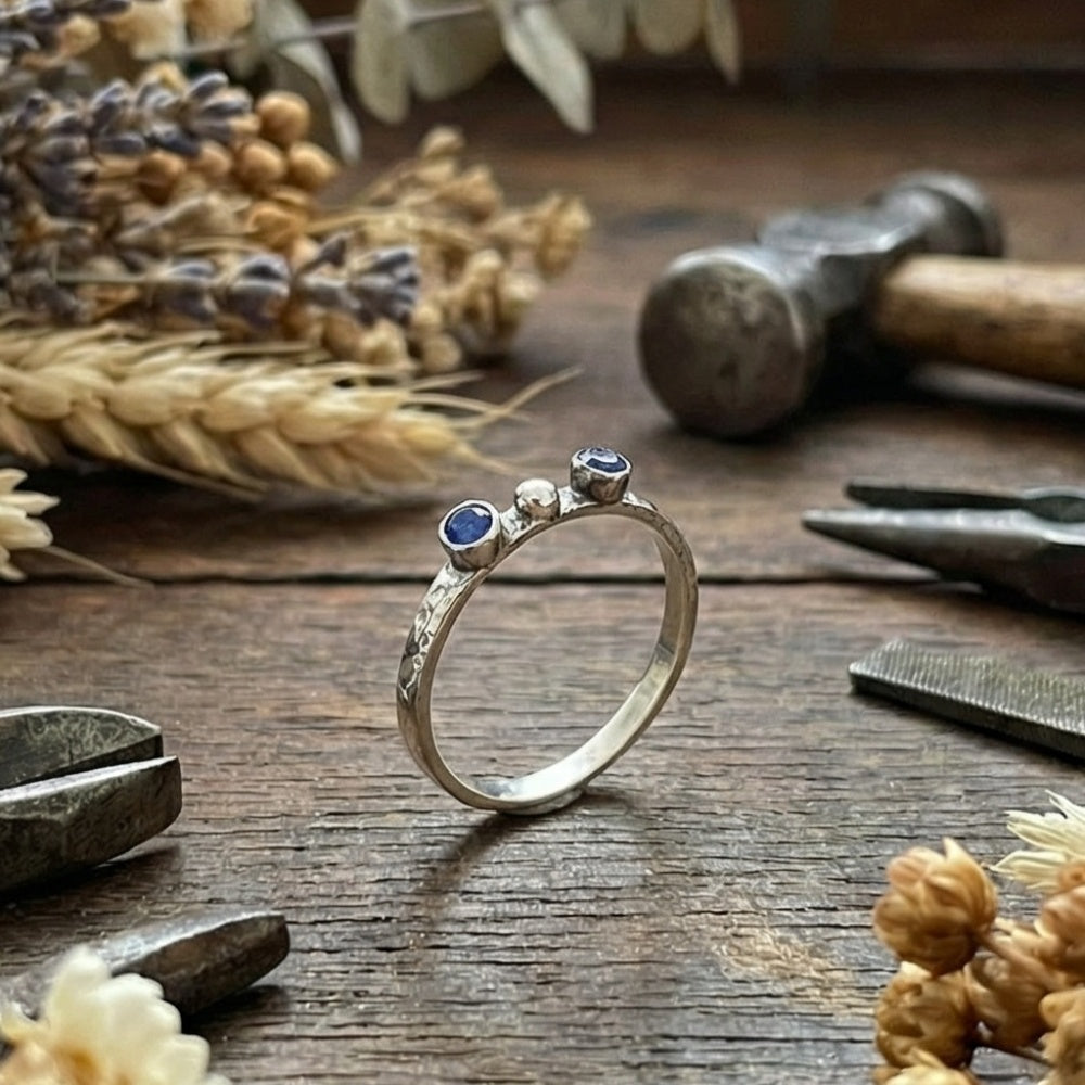 Handmade statement iolite ring - designer Turkish jewelry with purple gemstone and topaz