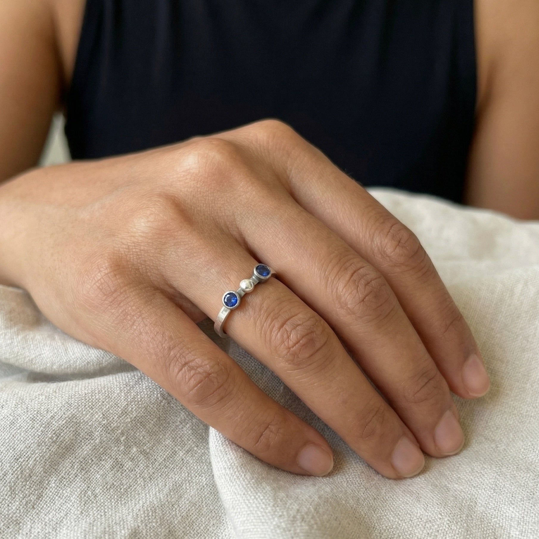Turkish artisan iolite ring with topaz accents - authentic handmade craftsmanship from Bodrum atelier