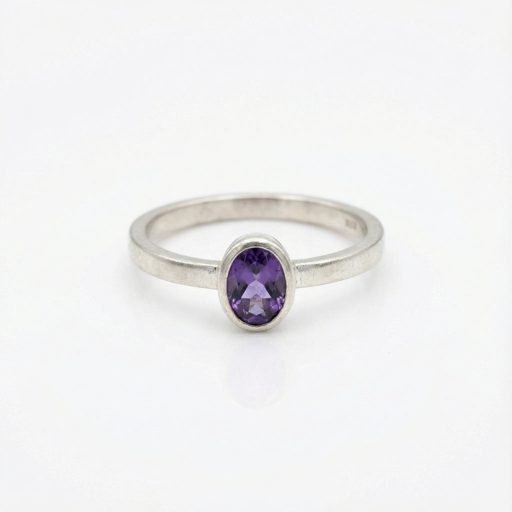 Handmade amethyst stack ring by Sultan, 925 sterling silver with ancient inspired design, symbol of serenity and inner peace
