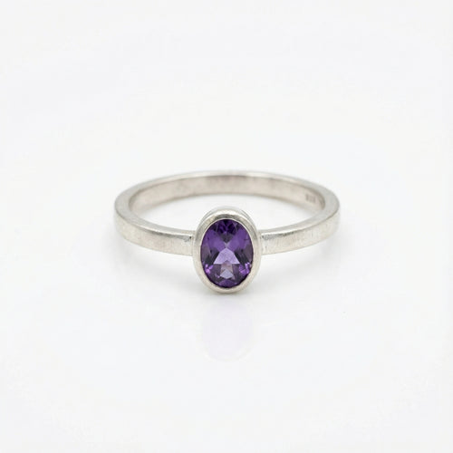 Handmade amethyst stack ring by Sultan, 925 sterling silver with ancient inspired design, symbol of serenity and inner peace
