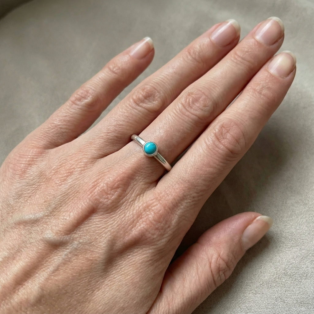 "Limited edition turquoise dainty ring - fine Turkish jewelry crafted in Bodrum workshop by designer Sultan