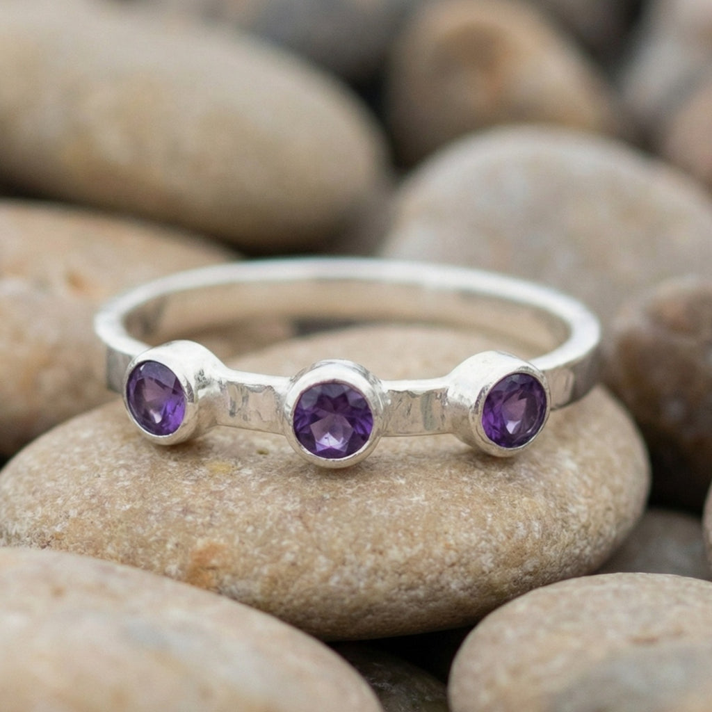 Fine Turkish amethyst ring crafted in Bodrum workshop - 925 silver by Sultan