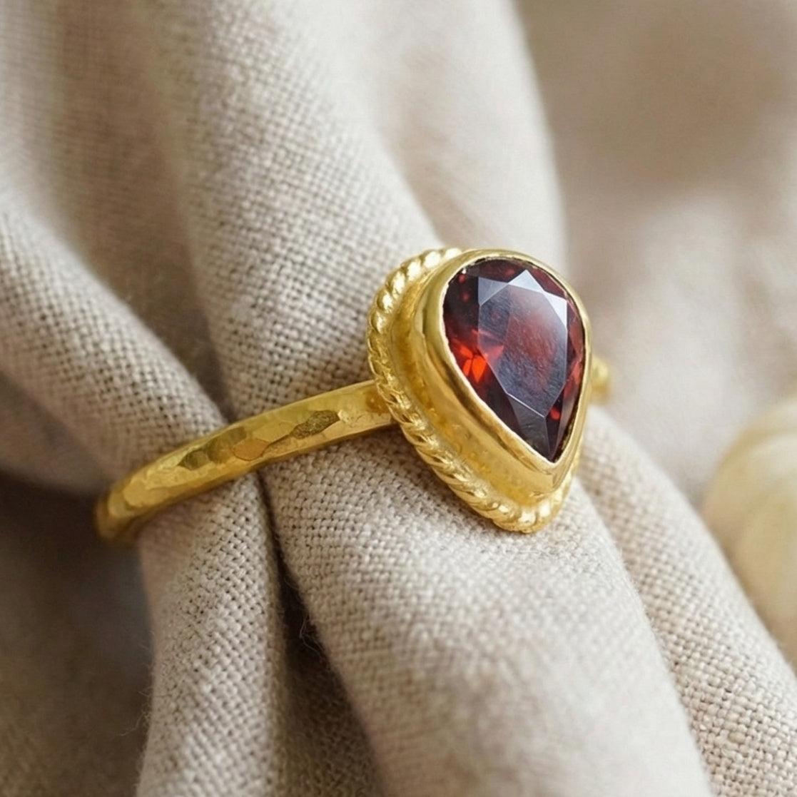 Handmade statement garnet ring - designer Turkish jewelry with red gemstone
