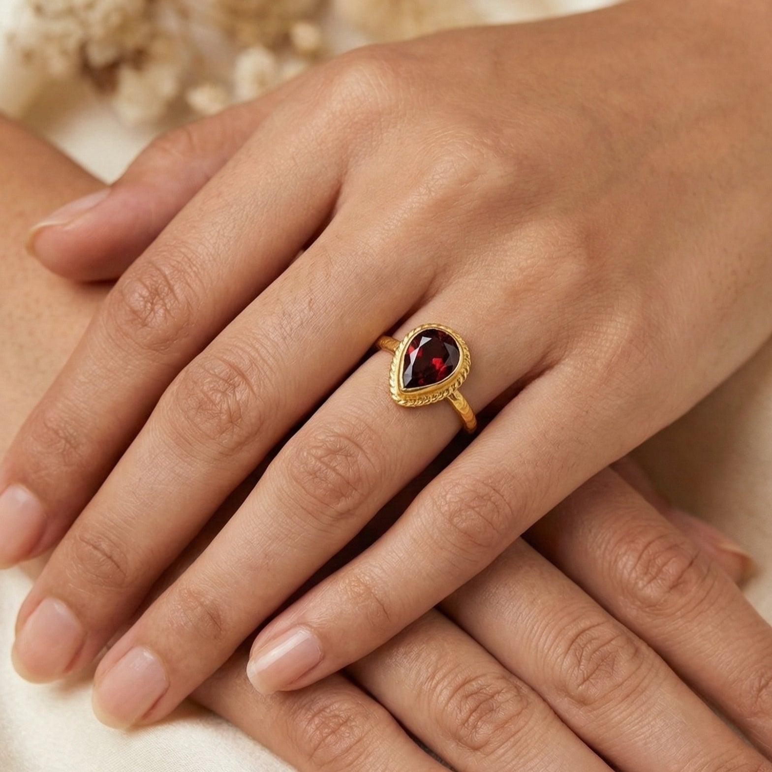 Turkish artisan garnet ring - authentic handmade craftsmanship from Bodrum atelier
