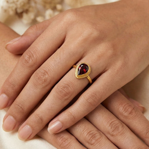 Turkish artisan garnet ring - authentic handmade craftsmanship from Bodrum atelier