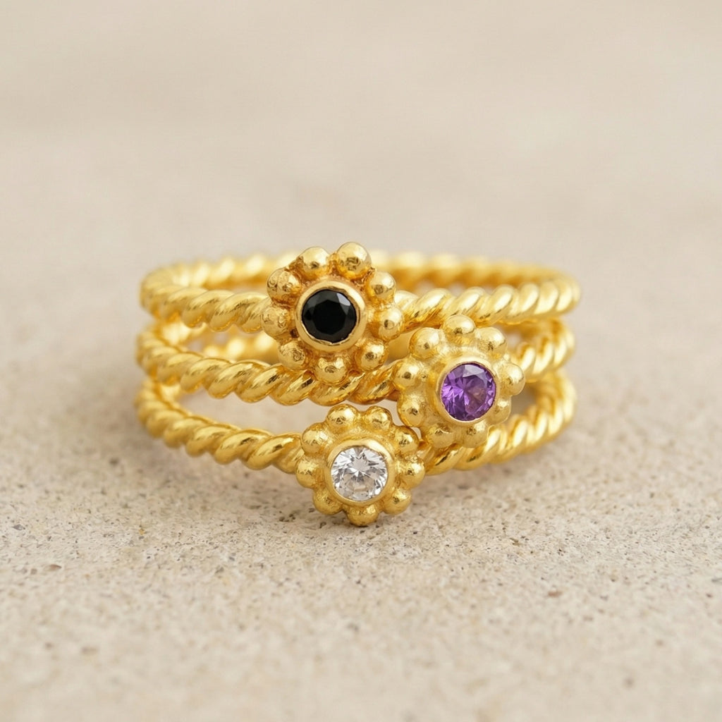 Designer silver stack rings with peridot amethyst inspired by ancient civilizations, handcrafted 925 silver jewelry from Bodrum workshop
