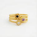 Handmade gold peridot amethyst stack rings by Sultan, 925 sterling silver with ancient inspired design, symbol of harmony and protection
