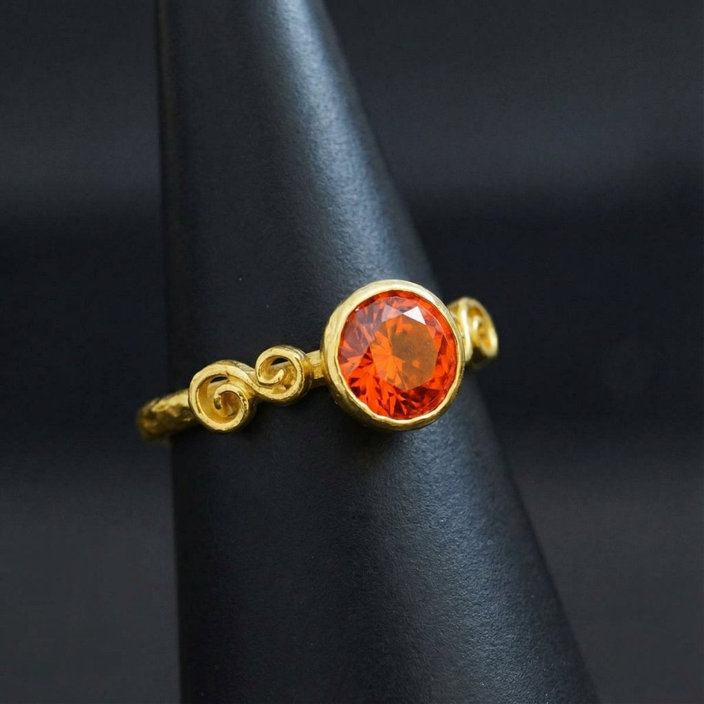 Handmade statement orange topaz solitaire ring - designer Turkish jewelry with gemstone