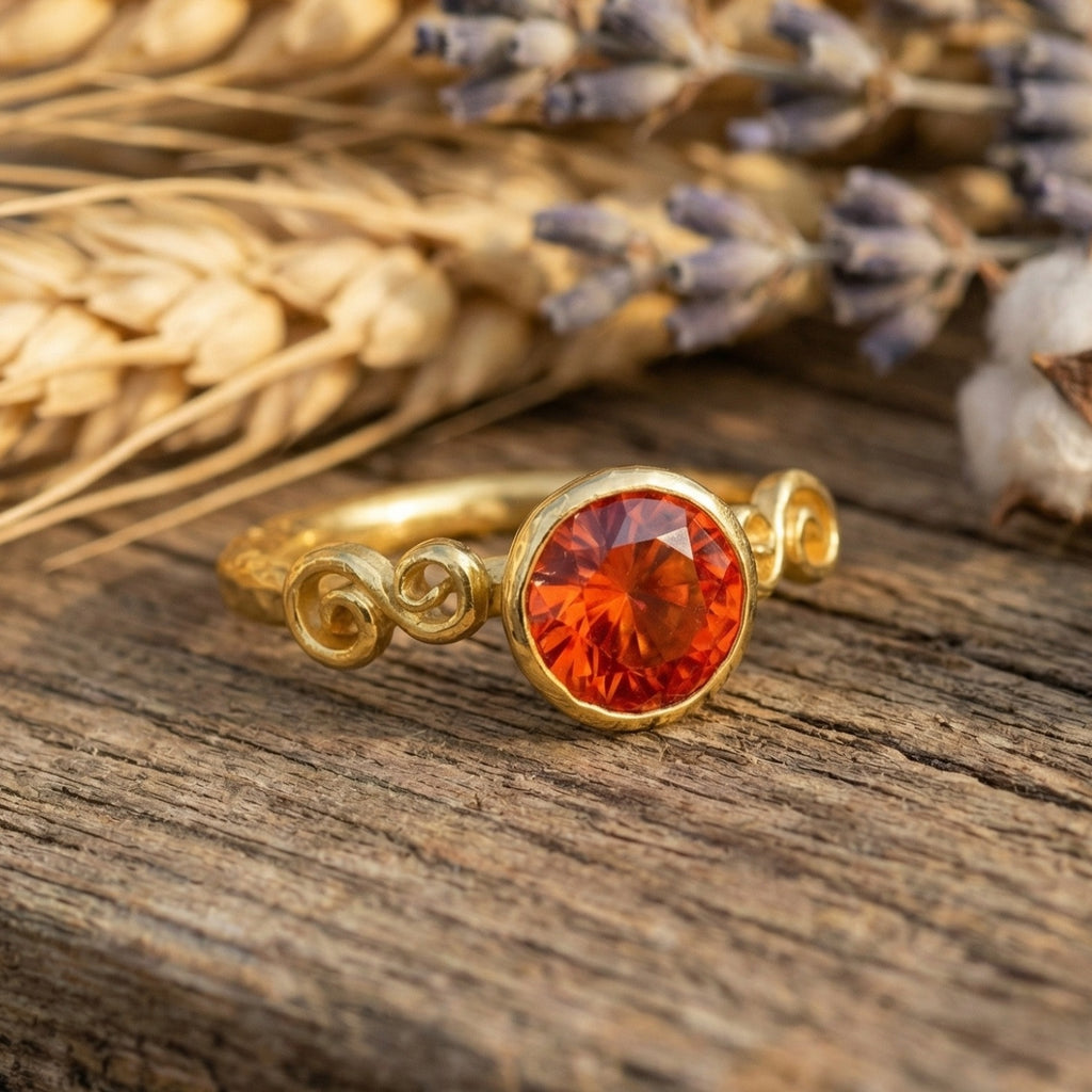 Fine Turkish orange topaz ring crafted in Bodrum workshop - 24k gold plated 925 silver by Sultan