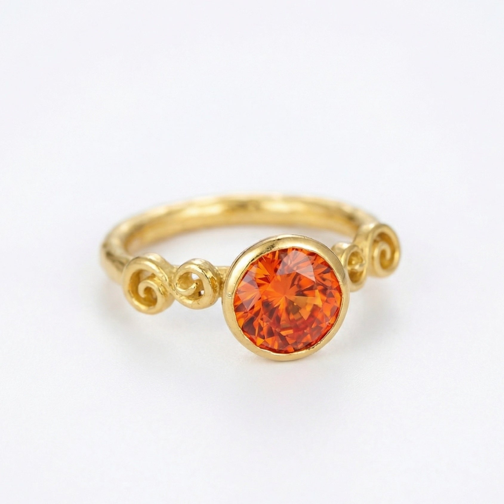 Orange topaz solitaire ring handcrafted by Sultan Yılmaz in Bodrum - 925 sterling silver Turkish women's jewelry