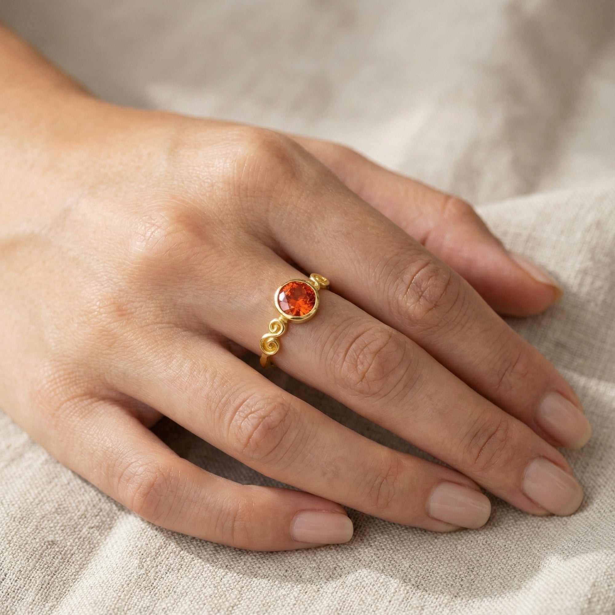 Turkish artisan orange topaz ring - authentic handmade craftsmanship from Bodrum atelier