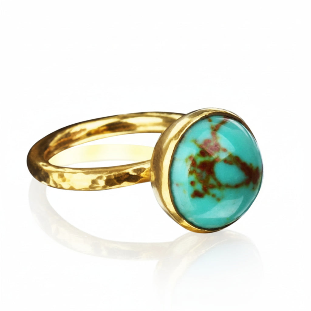 Handmade silver turquoise dome ring by Sultan, 925 sterling silver with ancient inspired design, symbol of protection and good fortune
