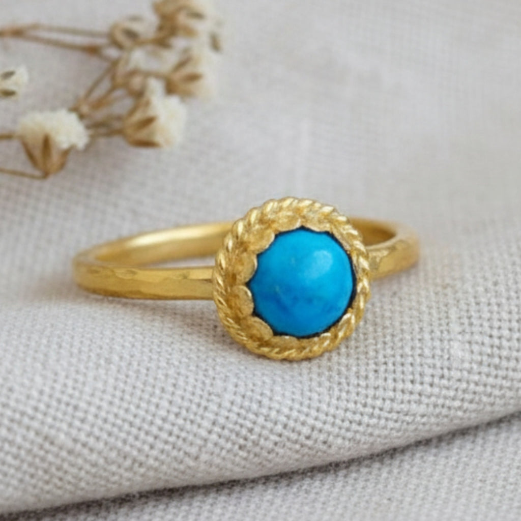 Designer silver turquoise ring inspired by ancient civilizations, handcrafted 925 silver jewelry from Bodrum workshop

