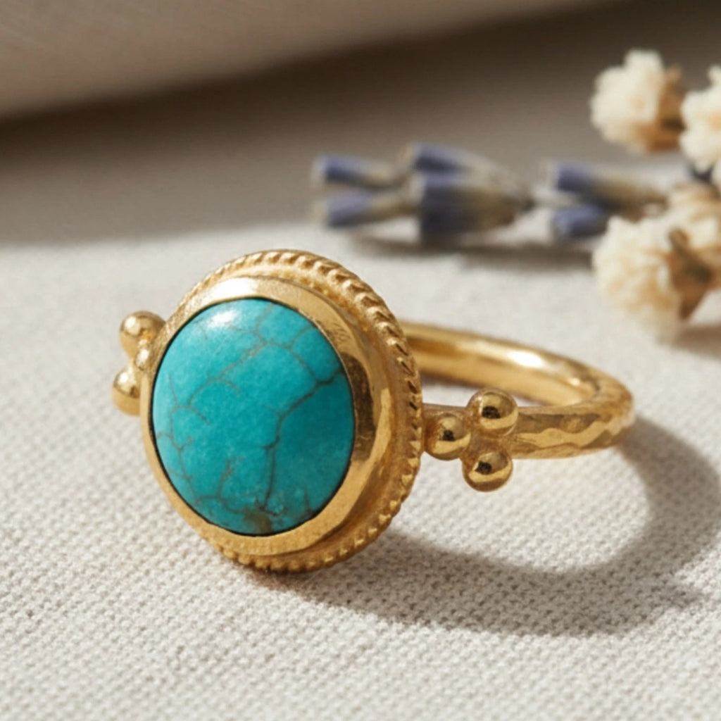 Ancient Roman art Gold Turquoise ring Artisan Jewelry Handmade By Sultan Bodrum