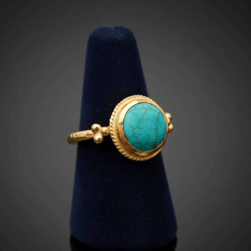 Hammered Gold Turquoise Women Ring by Sultan Bodrum 925 silver