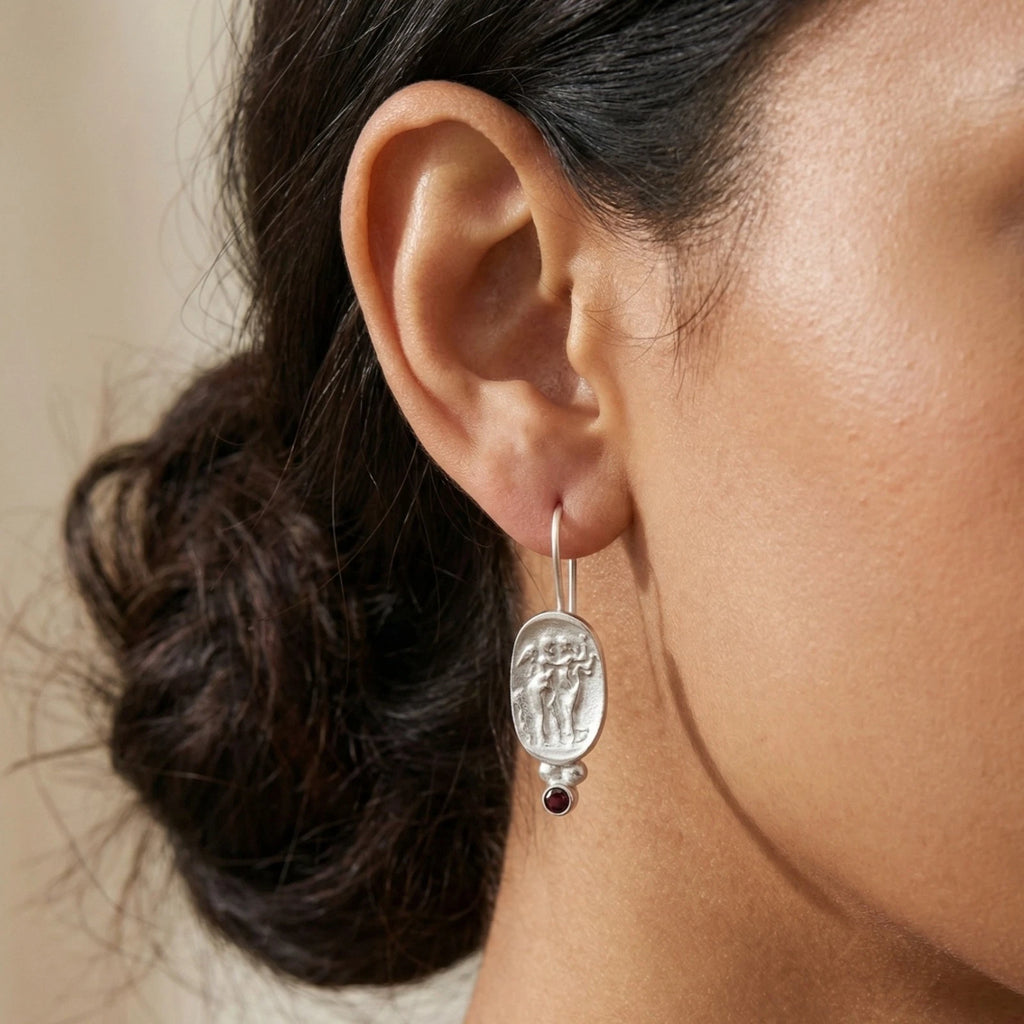 Ancient Roman inspired coin earrings, handcrafted 925 silver, designer jewelry by Sultan from Bodrum

