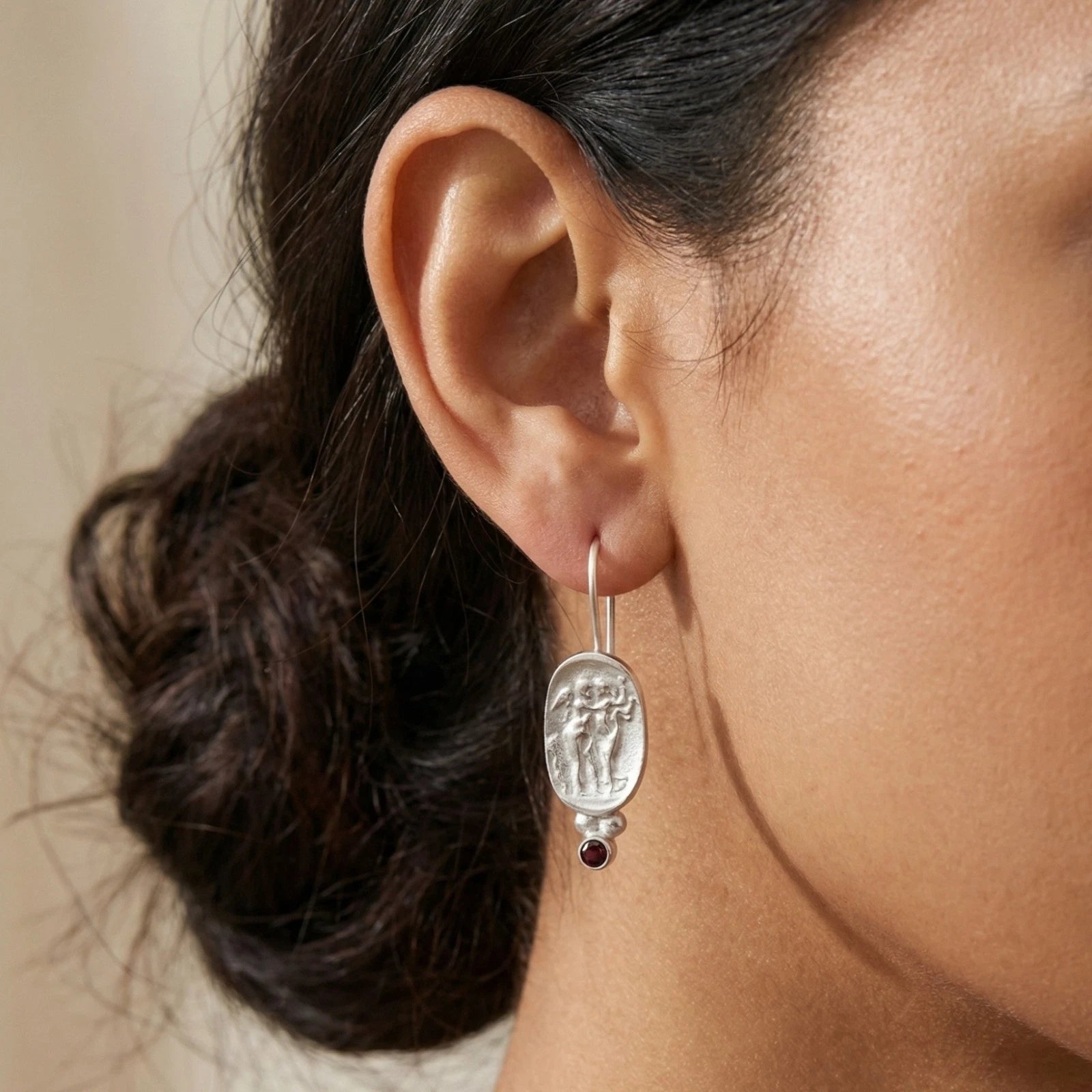 Ancient Roman inspired coin earrings, handcrafted 925 silver, designer jewelry by Sultan from Bodrum

